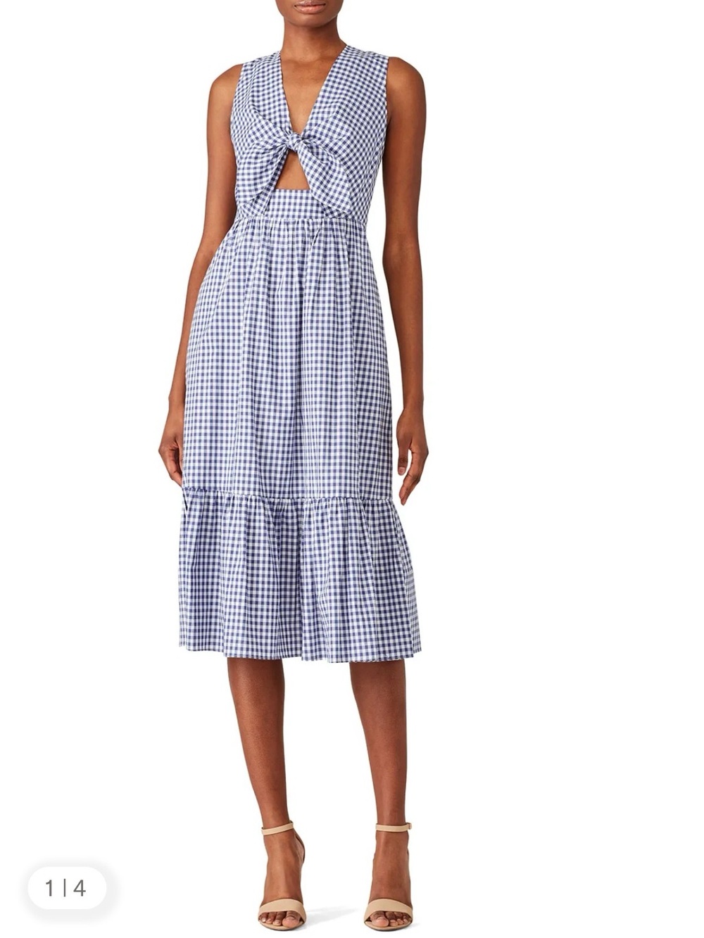 Shoshanna Blue Gingham Tie-Front Gilroy Midi Dress